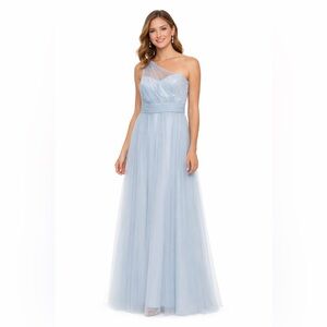 Amsale Sky Blue One-Shoulder Tulle Dress